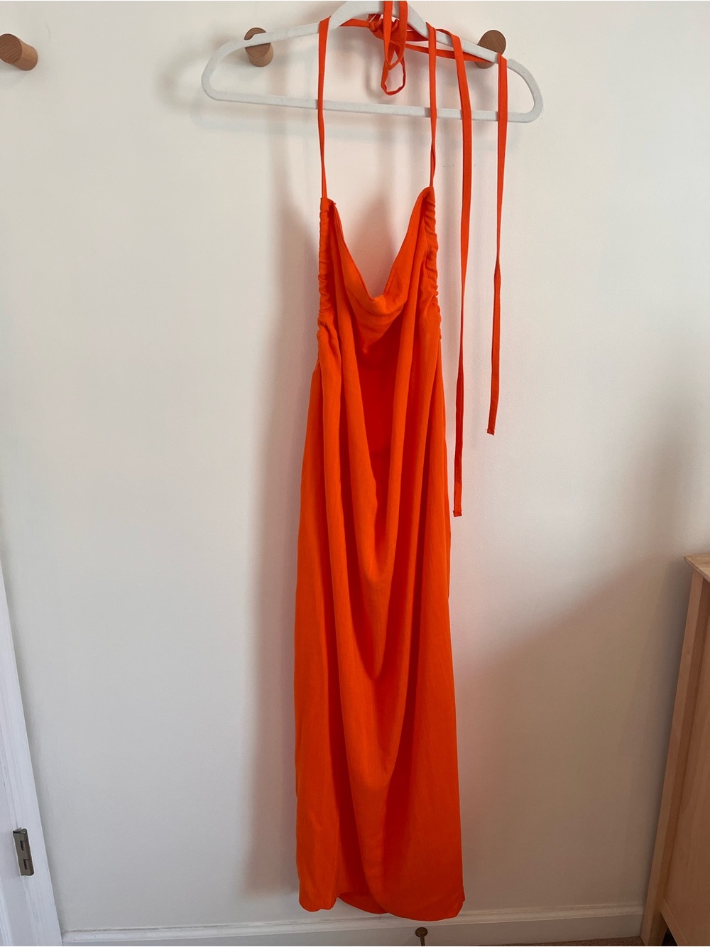 Vibrant Orange Halter Cowl Maxi Dress